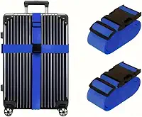 Kit 2 cinta para mala de viagem bagagem segurança proteção organizador ajustáveis (Azul)