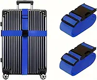 Kit 2 cinta para mala de viagem bagagem segurança proteção organizador ajustáveis (Azul)