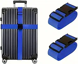 Kit 2 cinta para mala de viagem bagagem segurança proteção organizador ajustáveis (Azul)