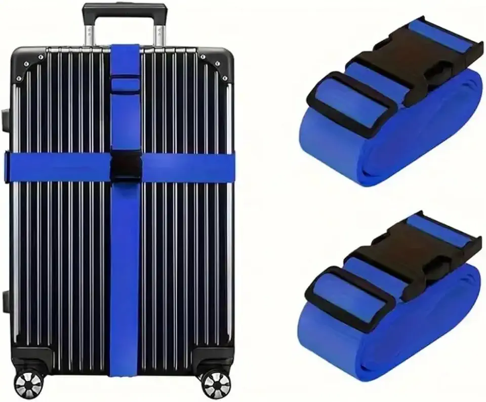 Kit 2 cinta para mala de viagem bagagem segurança proteção organizador ajustáveis (Azul)