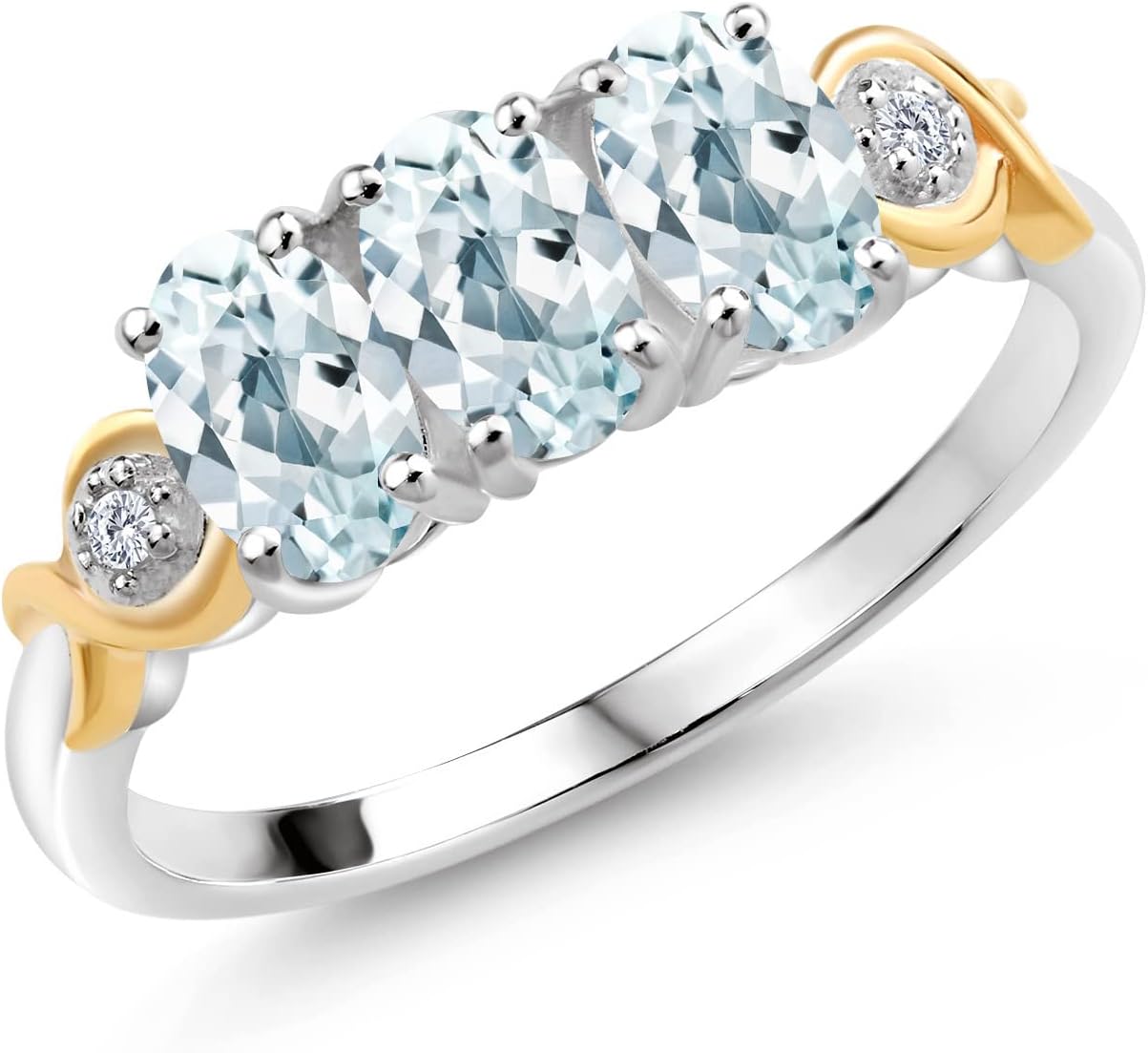 925 Silver and 10K Yellow Gold Gemstone Birthstone and Accent Lab Grown Diamond 3-Stone Engagement Ring for Women | Oval 6X4MM & Round 1.3MM | Two-Tone Wedding Anniversary Promise Ring | Size 5-9