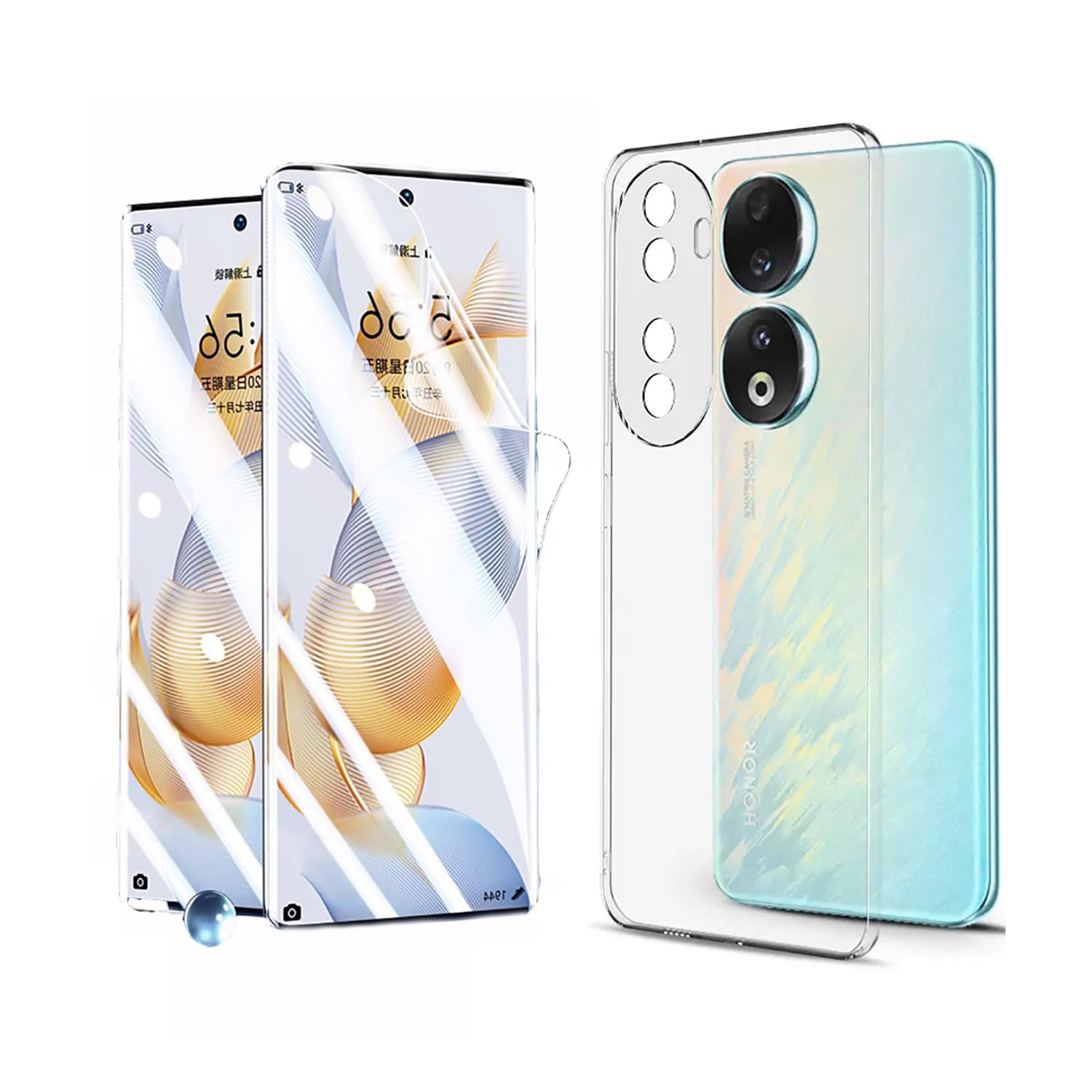 PUCHEN [1+2pcs] Compatible with Honor 90 Lite Case & Screen Protector (Hydraulic Film) Soft Scratch-Proof Transparent Cover (Clear)