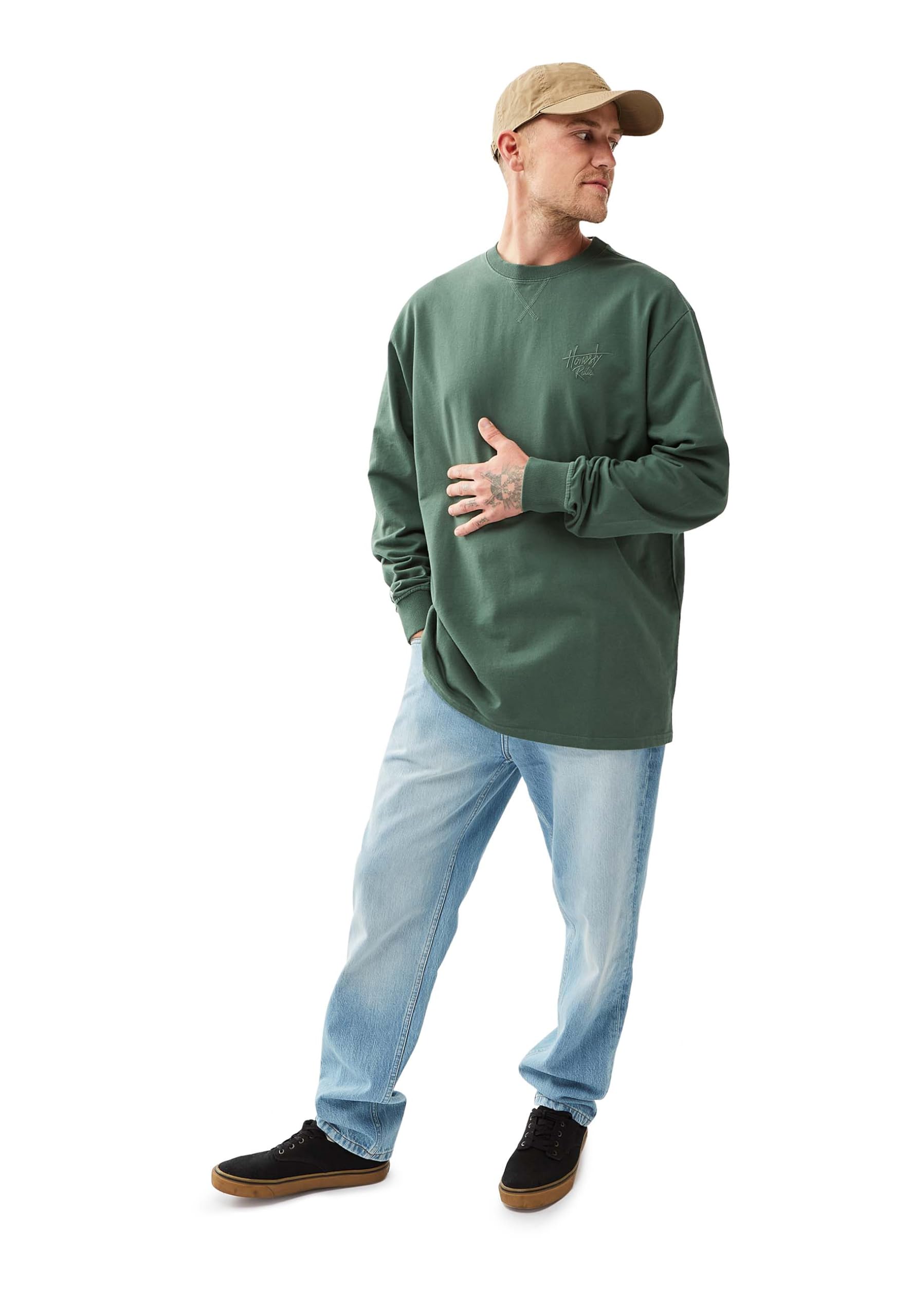 Honesty Rules Langarmshirt Herren, French Terry Signatur, bequemes Crew Neck Sweatshirt Loose Fit für Männer, Longsleeve aus 100% Bio-Baumwolle mit Rundhalsausschnitt