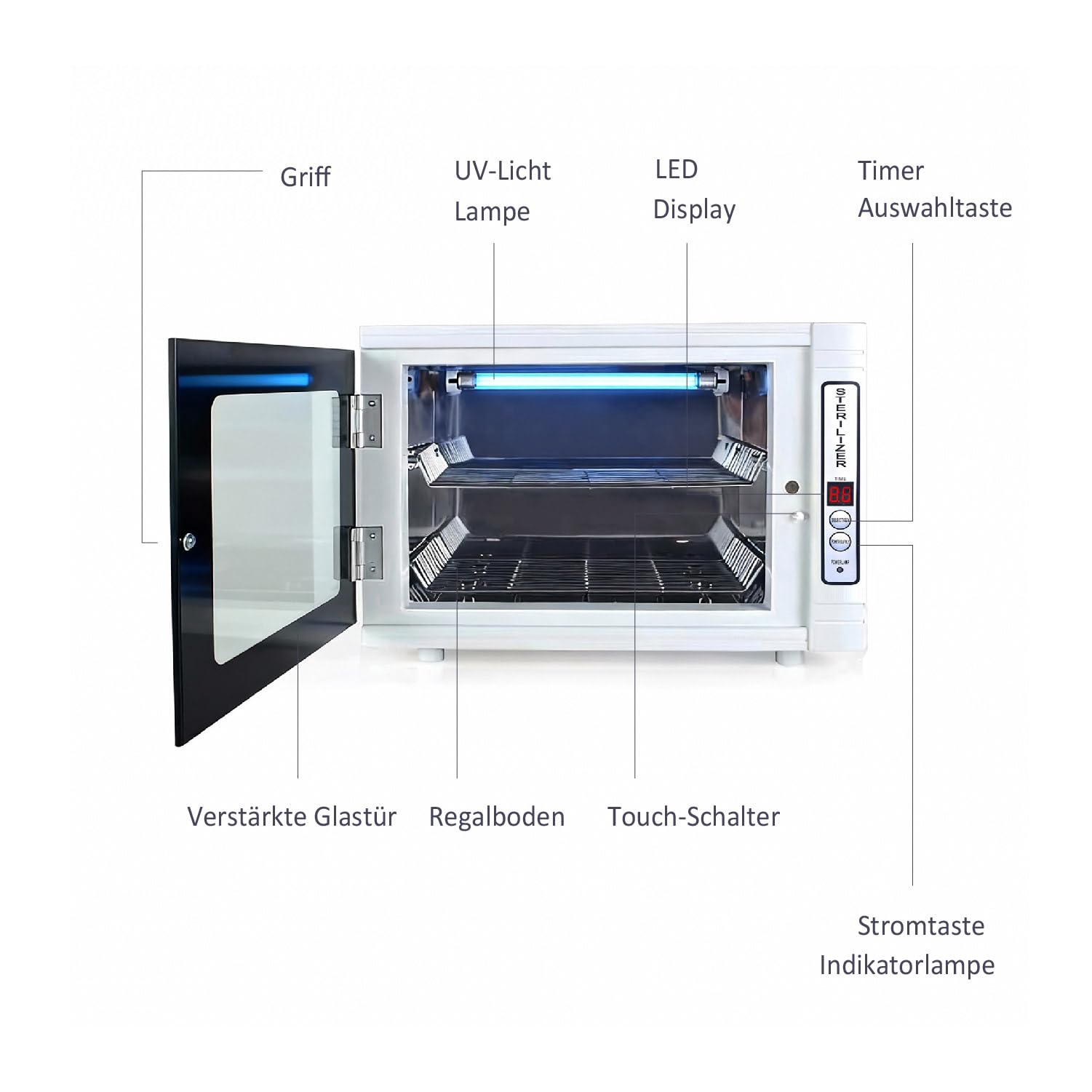 Kurflo UV Sterilisator, 12L mit hoher Kapazität Nagelwerkzeuge, UV & Ozon Doppel-Desinfektion – Smart Bedienung – Für Haushalt, Babyflaschen, Handtücher, Kosmetikstudio, Nagelsalon, Friseurbedarf