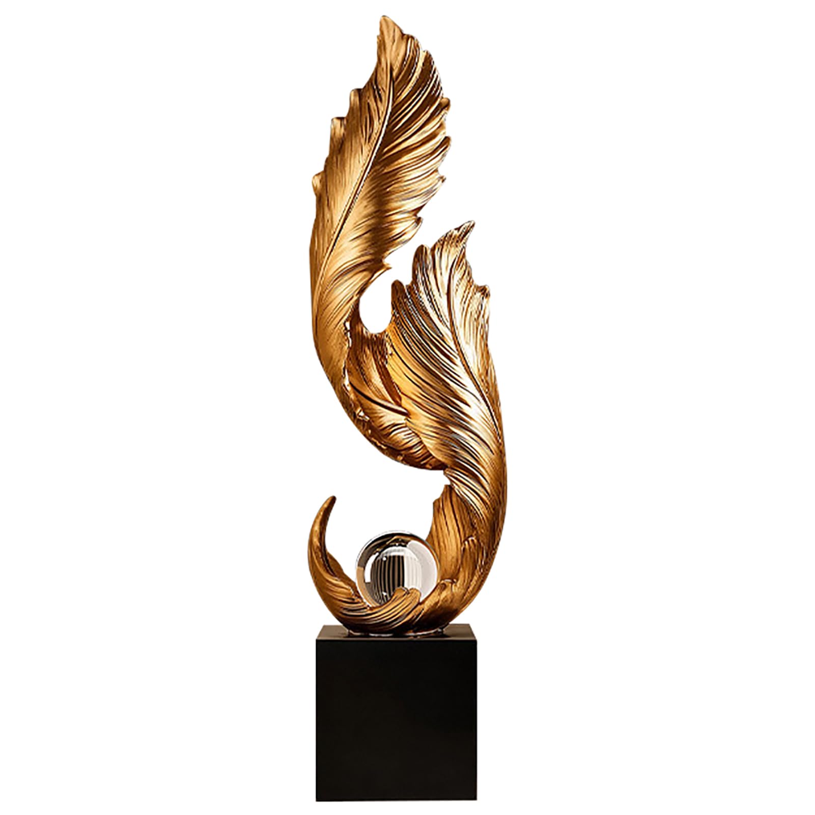 Sculpture en plumes abstraites d'or pour un salon moderne élégant