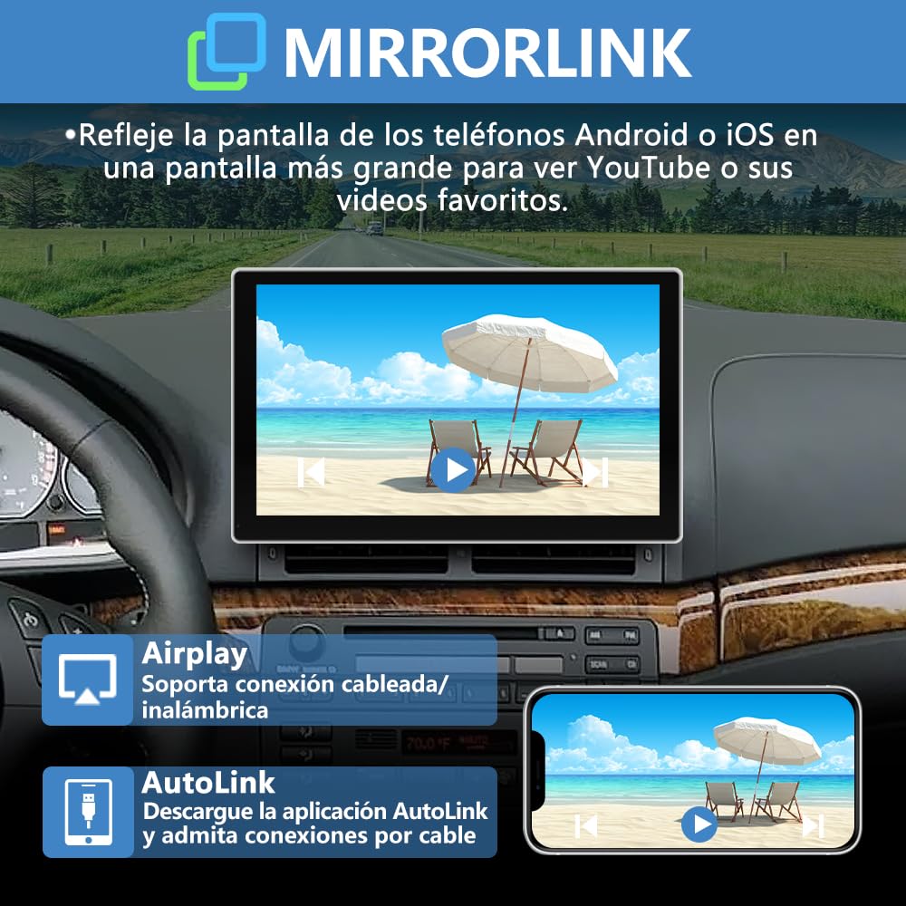 AWESAFE 9 Pulgadas Pantalla CarPlay/Android Auto Inalámbrico/Mirror Link para Coche, Reproductor de Coche Tactíl Admite Bluetooth/SIRI/Asistencia de Voz/USB/TF/FM/AUX/EQ Ecualizador