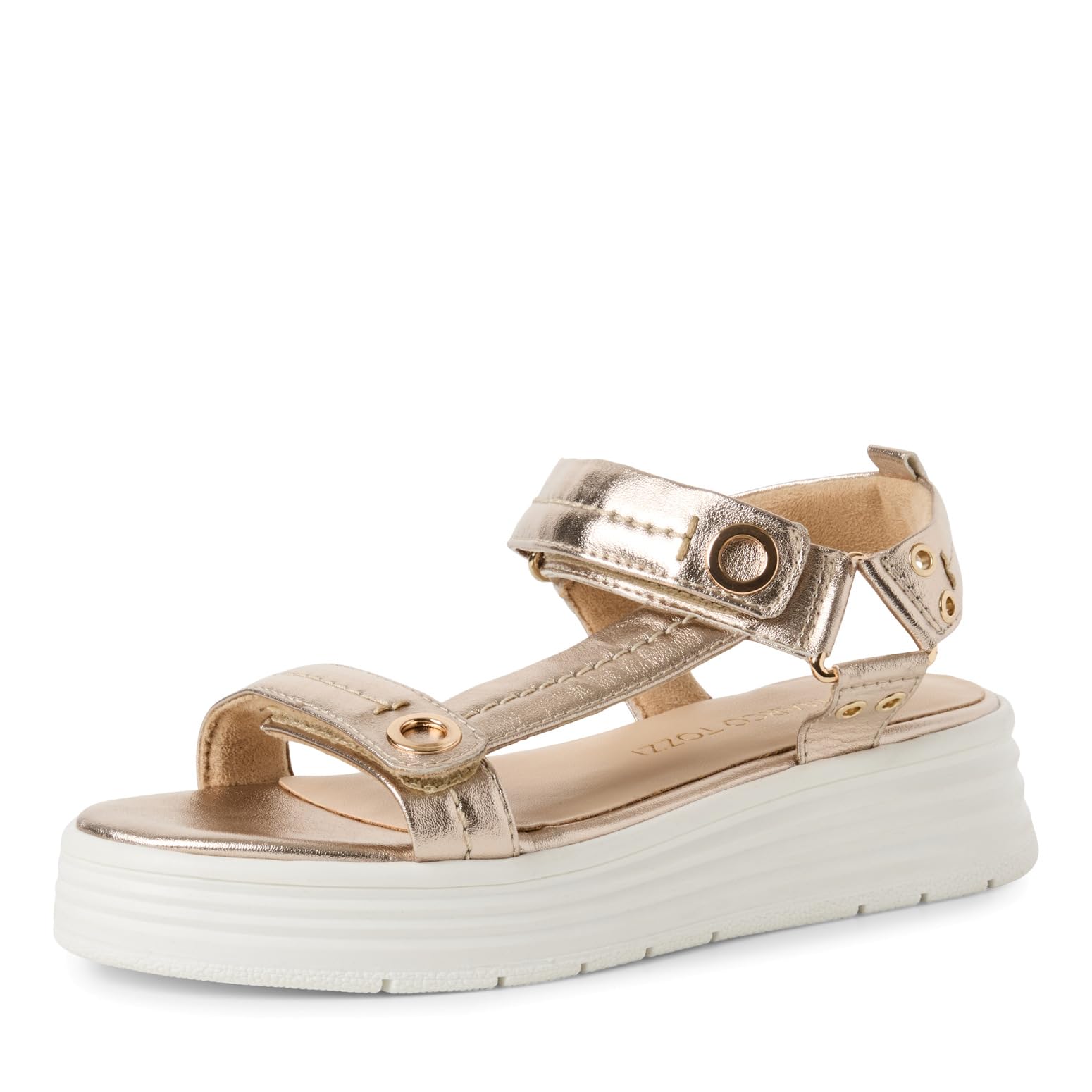 MARCO TOZZI Women's Flat Sandals with Velcro Platform, platinum, 8.5 UK