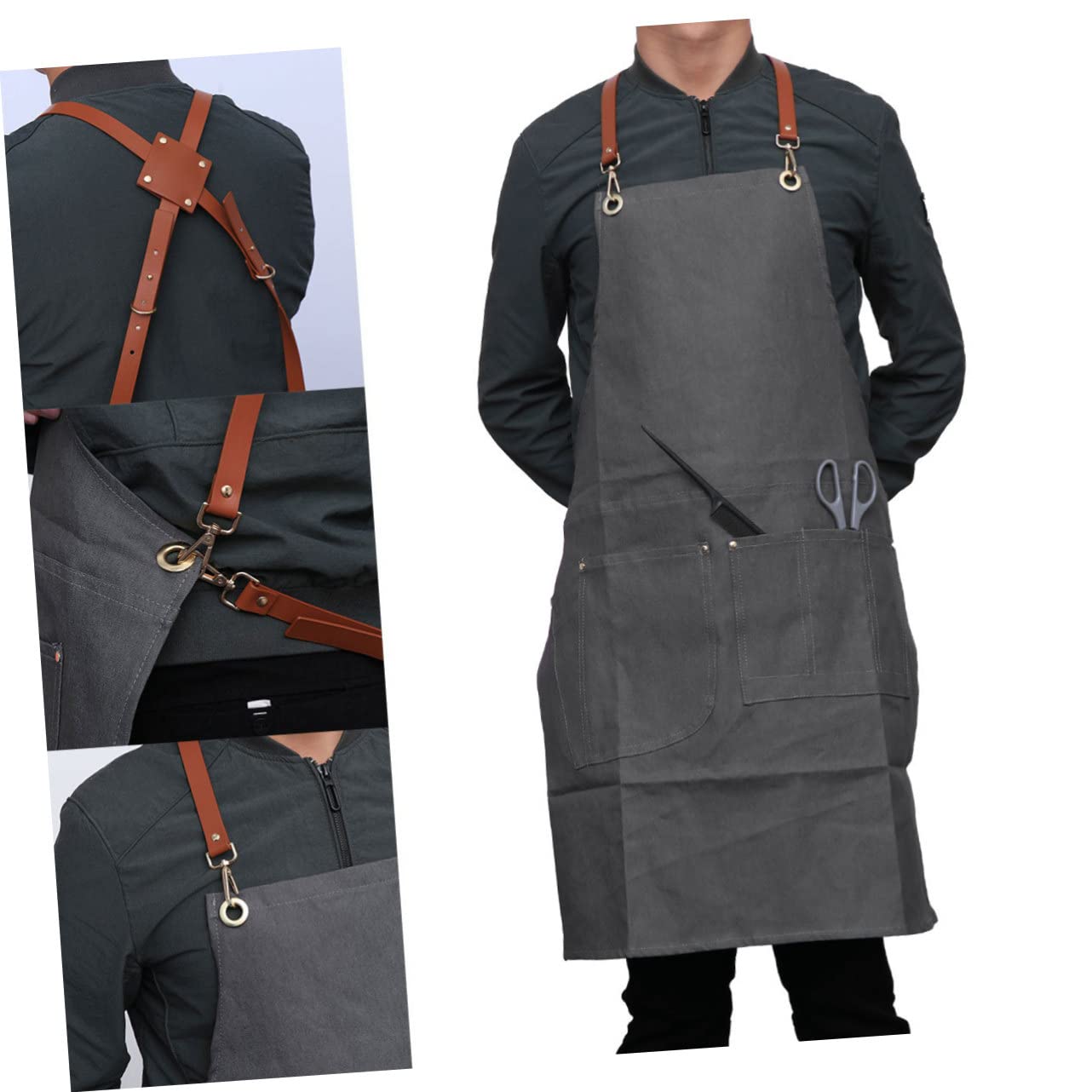 LIFKOME Grembiule Da Lavoro in Denim Regolabile Grembiule Tasche Multiple Professionale Per Parrucchiere Cameriere Cucina