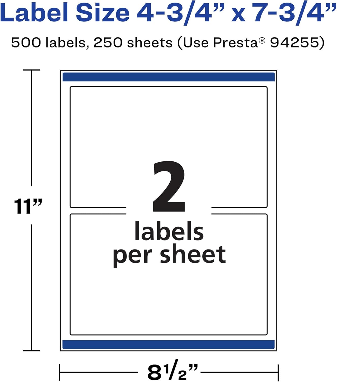 Avery Matte White Rectangle Labels, Sure Feed Technology, 4.75" x 7.75", 500 Matte White Printable Labels