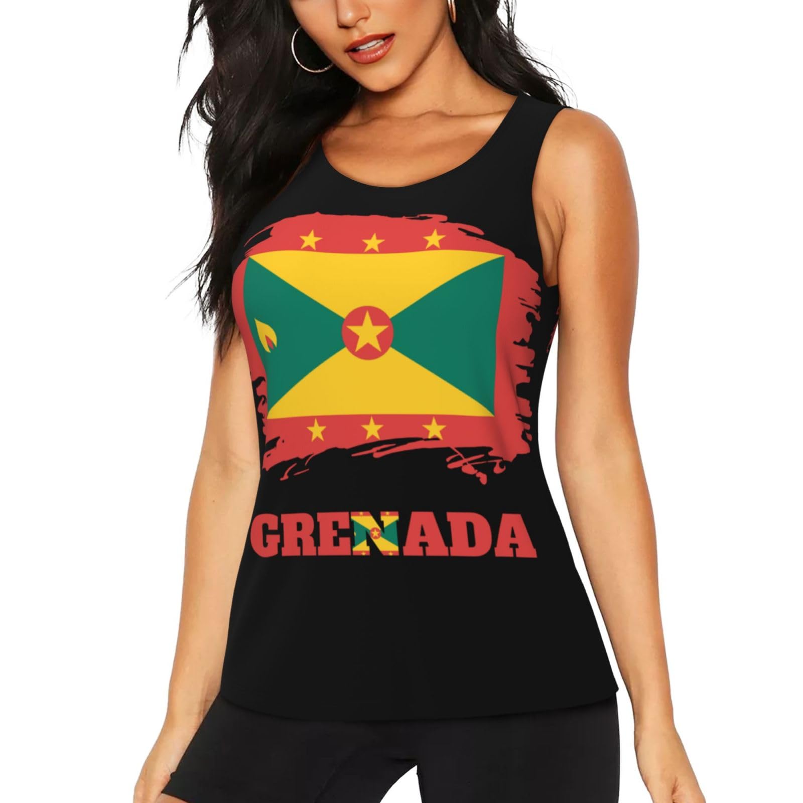 Kwqdozf Women's Grenada Grenadan Flags Tank Top Fit Breathable Sleeveless Athletic Gym Shirt For Workout Train