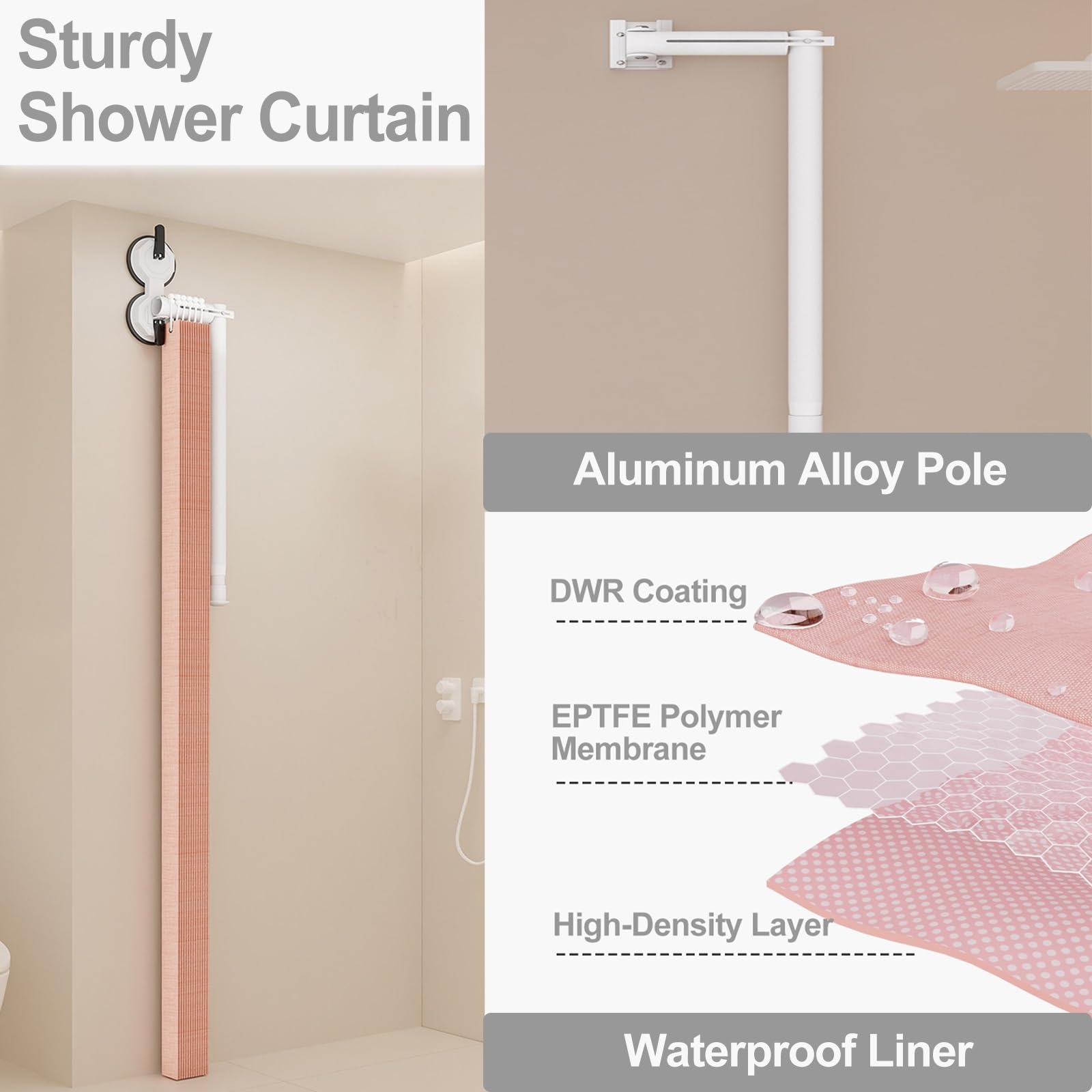 Doccia moderna con rivestimenti magnetici, protezione dell'acqua e separazione bagnata/asciutta, pieghevole per il bagno per famiglia, hotel e famiglia (H 2 m, L 1,5-1,8 m)
