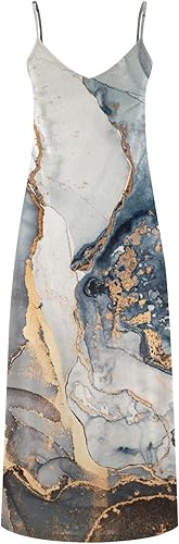 Miniatura 4 de Vestidos florales de verano para mujer, sin mangas, dobladillo oscilante, asimétrico, maxi vestido con estampado de mármol, vestidos de sol de