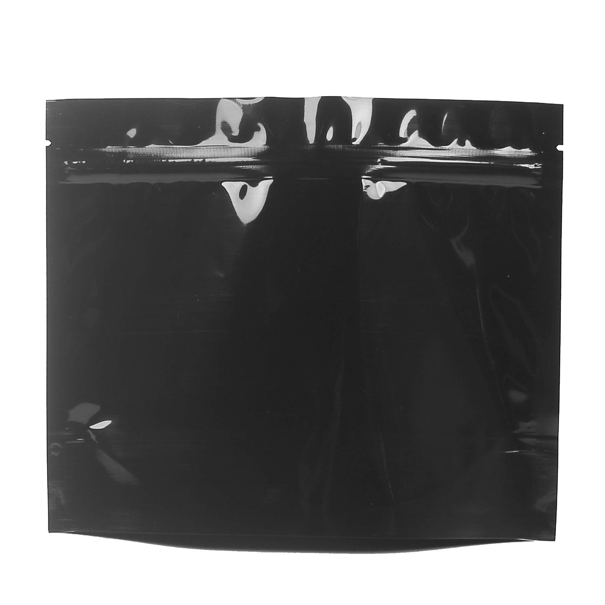 QQ Studio Pack of 100 Double-Sided Glossy Wide Mouth Smell Proof Stand Up Resealable Pouch Bags (Glossy Black, 8.25x6.5" (7oz))