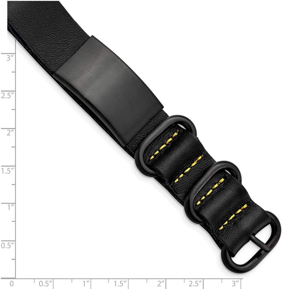 Bracelet White Stainless Steel bracelet Men's Black Brushed IP Leather Adj. ID