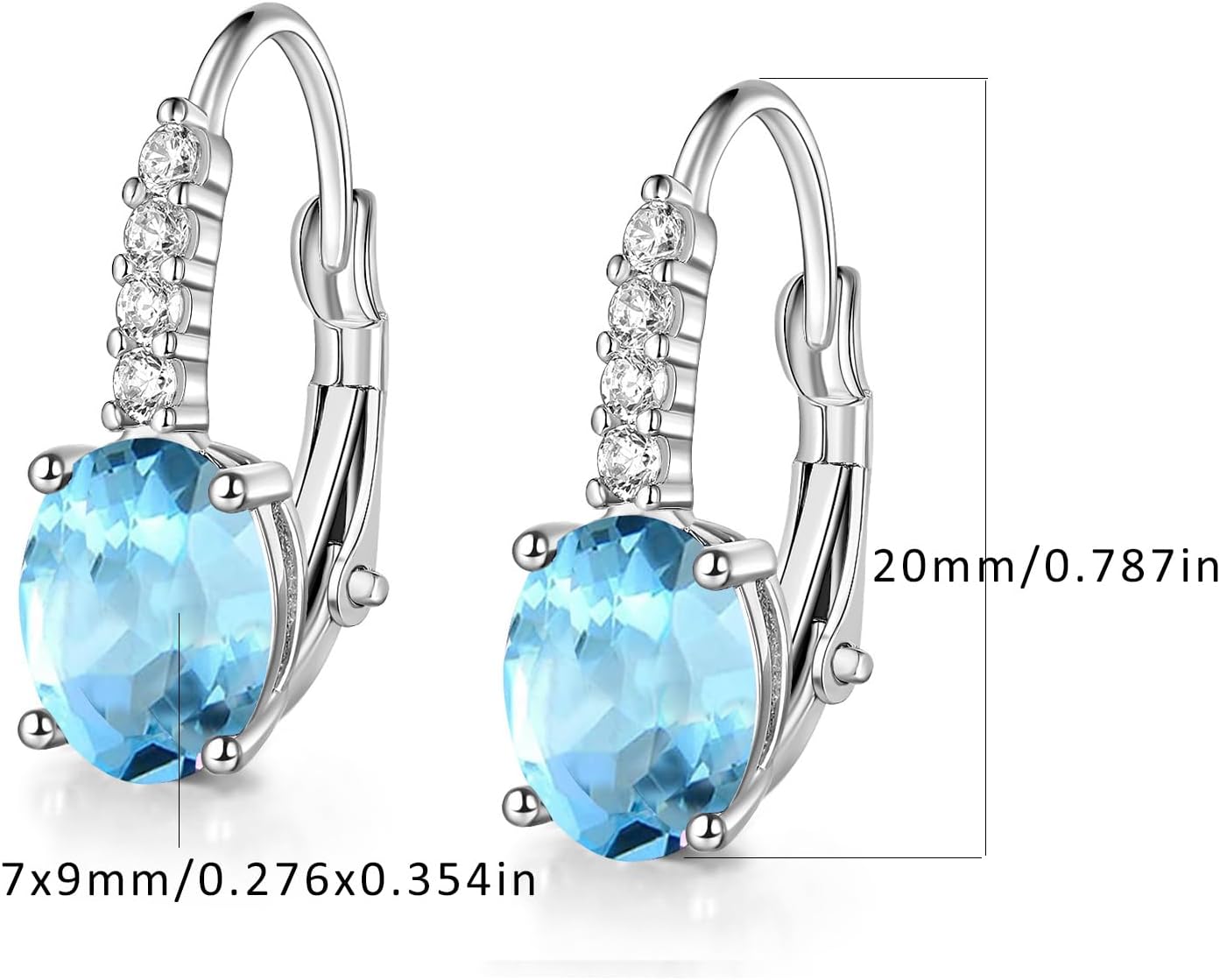 Drop Earrings for Women|6x8mm Oval-shaped Gemstone Halo CZ Dangle Earrings|18K White Gold Plated Drop Earrings Hypoallergenic Jewelry Gift - Image 6