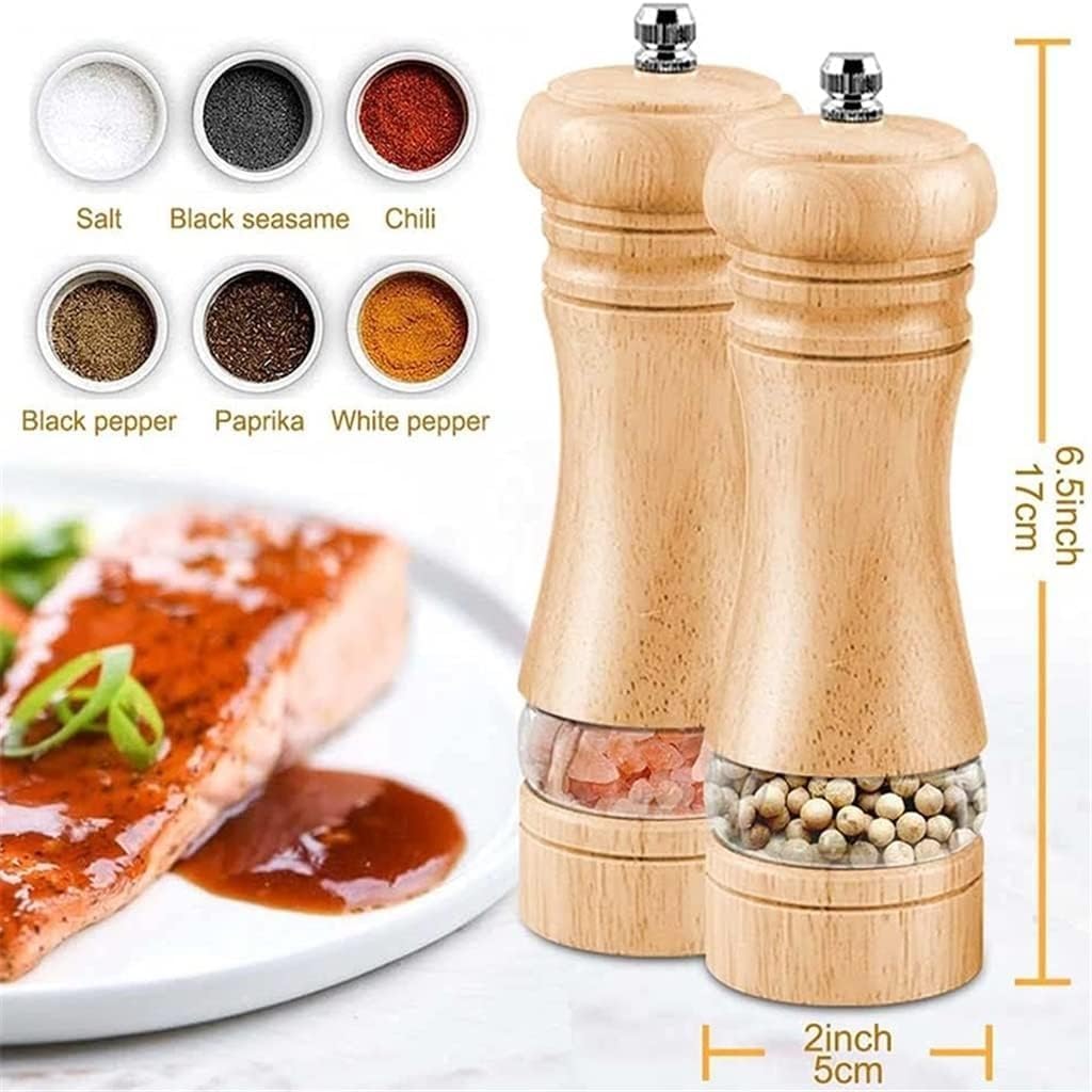 2PCS Salt and Pepper Mills, Solid Wood Spice Pepper Grinder with Strong Adjustable Ceramic Grinder Kitchen Cooking Tools (Color : A)