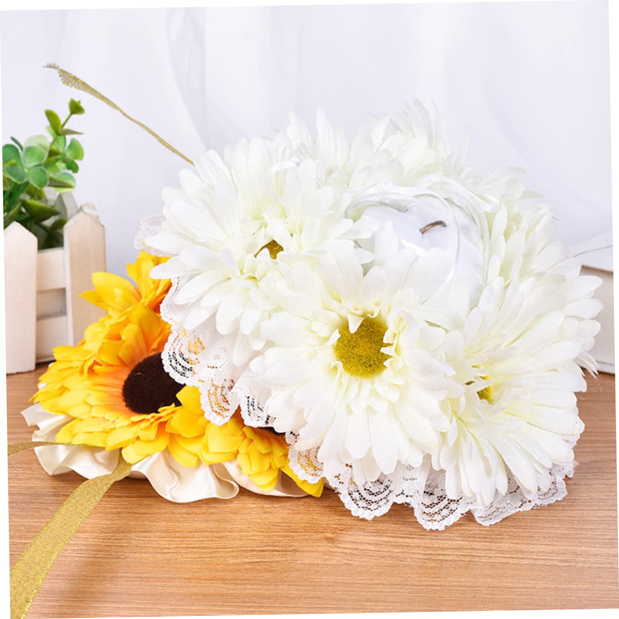 3st Eheringkissen Romantisches Blumengeschenke Sonnenblumen-wurfskissen Romantische Gelbe Ringkissen Für Hochzeit Sonnenblumenring Ringträger Gelbe Kissen