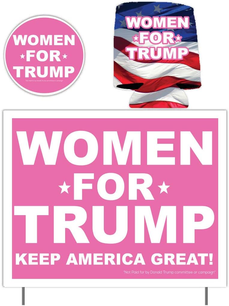 VictoryStore Women for Trump 2024 Yard Sign Pink Trump 2024 Can Cooler and Pink Trump 2024 Decal, Sign is Printed 2 Sided, Includes Stakes, 13454