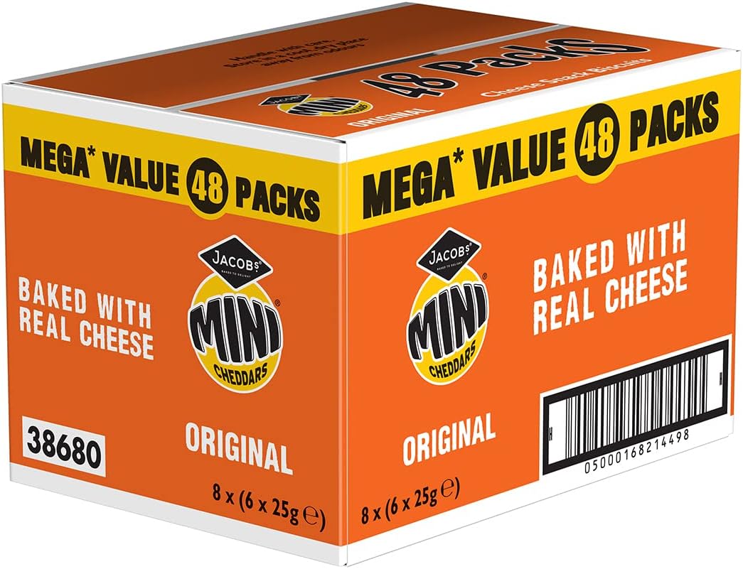 Jacob's Mini Cheddars Baked with Real Cheese Snack Biscuits Crackers 48 x 25g Bags