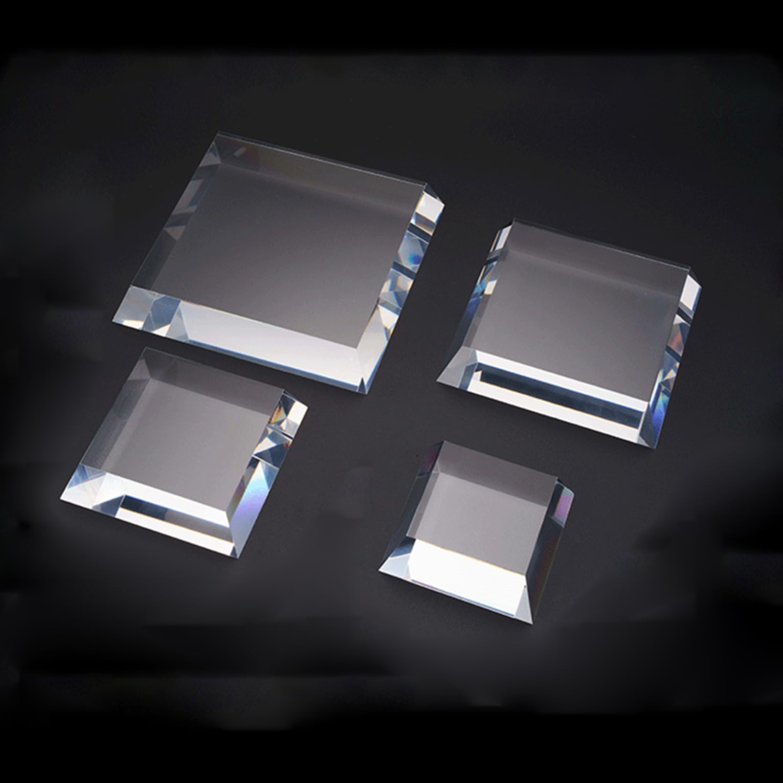 Espositore in Acrilico con Blocco Trapezoidale Smussato, Base Trasparente, Alzate Trasparenti, Cubo Solido, Spessore 2,5cm per Negozio, Galleria, Ufficio,20x20