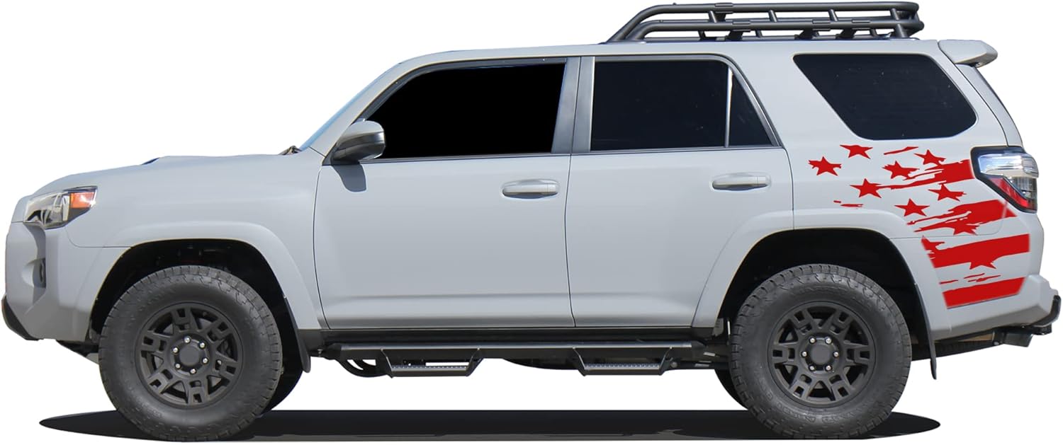 Back Side Tatter US Flag Graphics Stickers Decals Compatible with Toyota 4Runner (White)