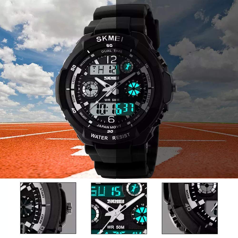 MASTOP Reloj digital de cuarzo analógico para hombre, multifuncional, resistente a los golpes y al agua, pantalla LED