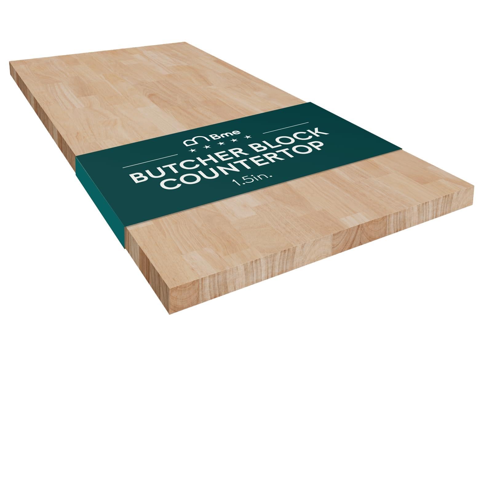 Bme Hevea Solid Wood Butcher Block Countertop, Wood Table Top, Butcher Block Desk Table Top for DIY Kitchen Island, Washer Dryer, or Workstation –