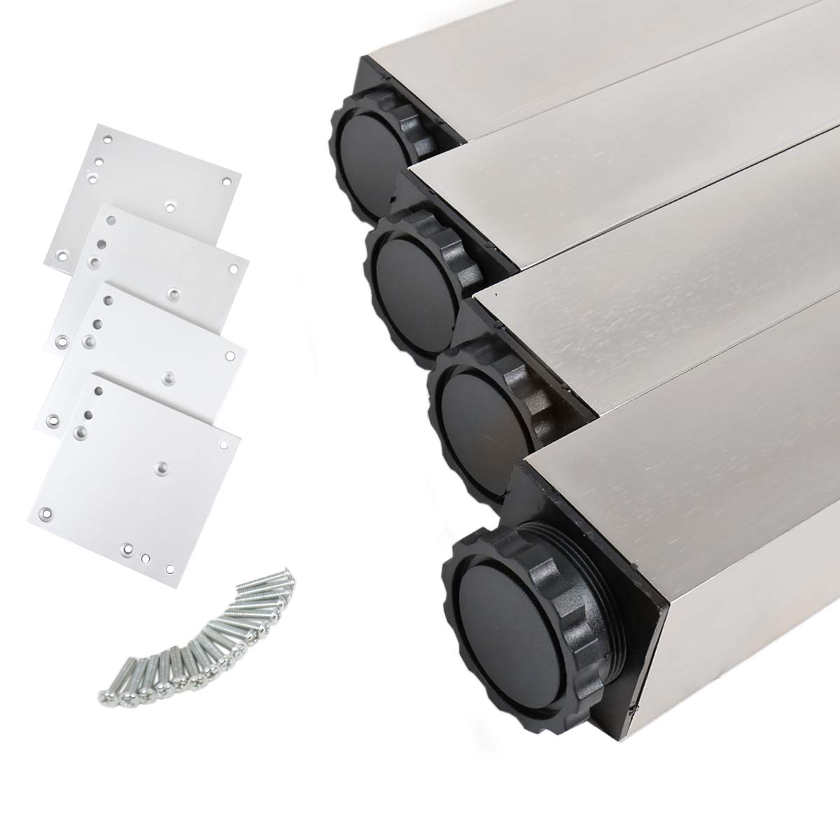 MS Beschläge® 4er Set Tischbeine Möbelfüsse Eckig 60mm x 60mm in diverse Farben Höhe 710mm (Edelstahl Optik)