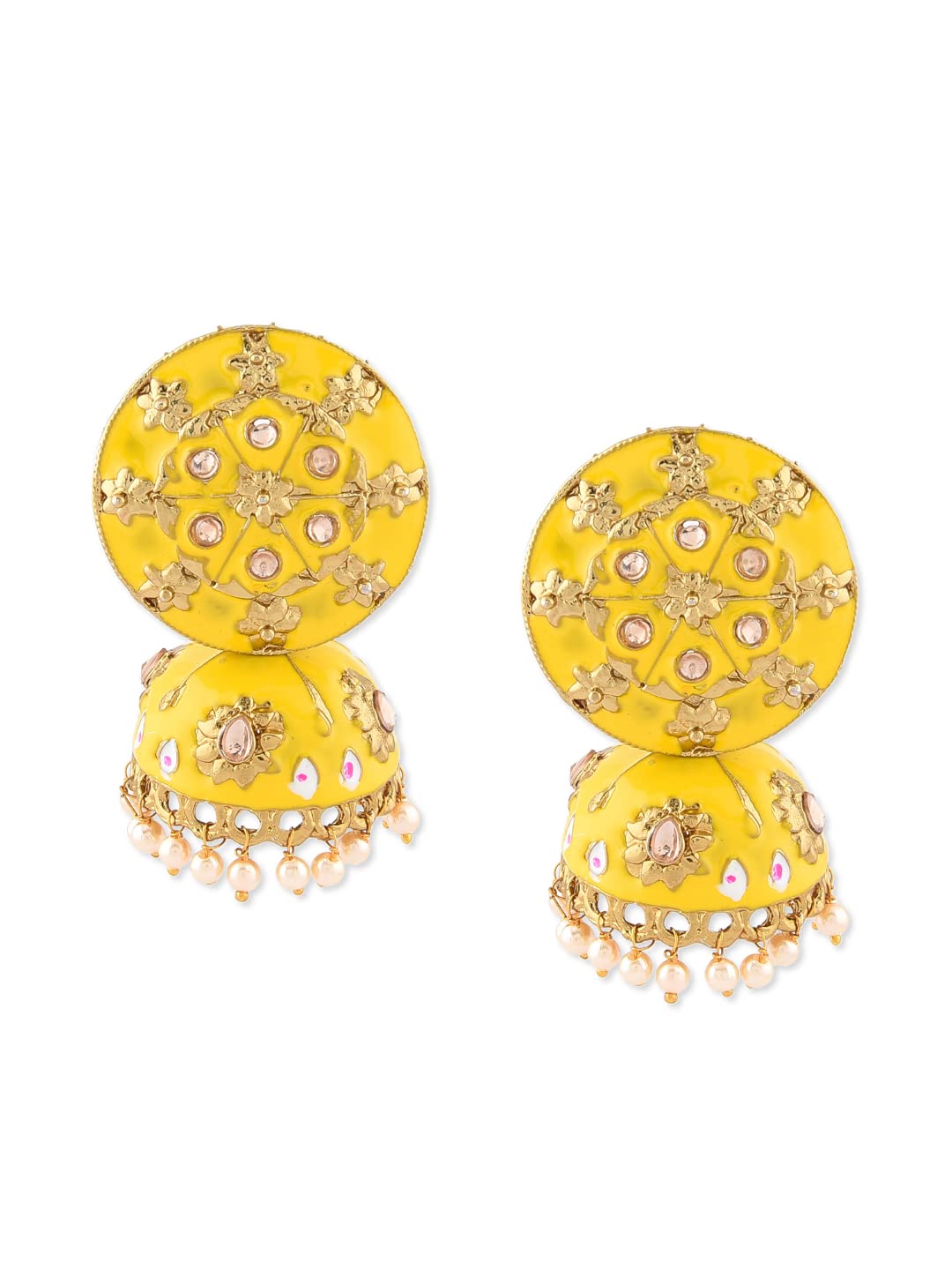 Zaveri Pearls Yellow Enamelling Ethnic Jhumki Earring For Women-ZPFK9131 (B081K46DG2) Amazon Price History, Amazon Price Tracker