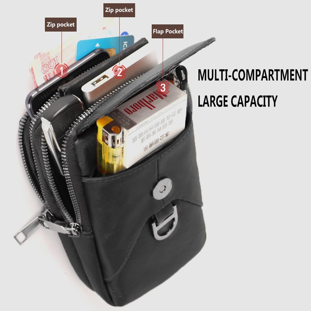 Sacoche Bandoulière Ceinture Homme en Cuir pour Téléphone - Mini Sac Bag Portable pour Voyage à Pochettes Petit Pochette Banane en Téléphone Poche Holster Molle Portefeuille Ét