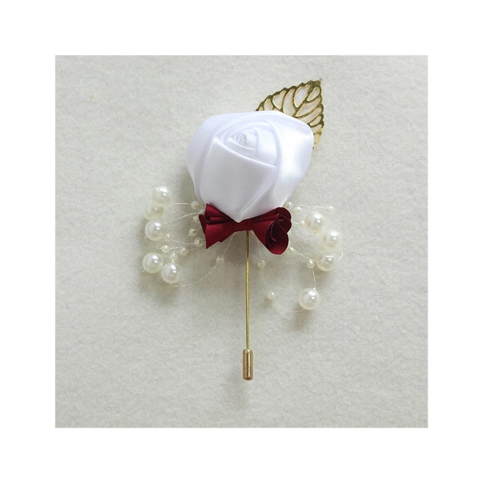 Hzomif Boho Artificial Flower Wedding Corsage 10pcs Boutonnieres Flowers Artificial Roses Fake Pearl Ivory Corsage Buttonhole Groomsmen Boutonniere for Men Wedding Accessories(WHITE)