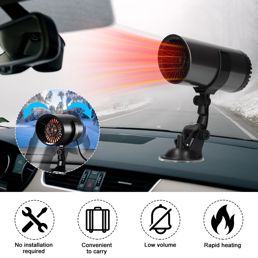 Calefactor para Coche Portátil, 12V 150W Calentador de Coche Ventilador de Calefacción y Refrigeración 2 en 1 Descongelador de Niebla de Parabrisas Enchufe de Mechero