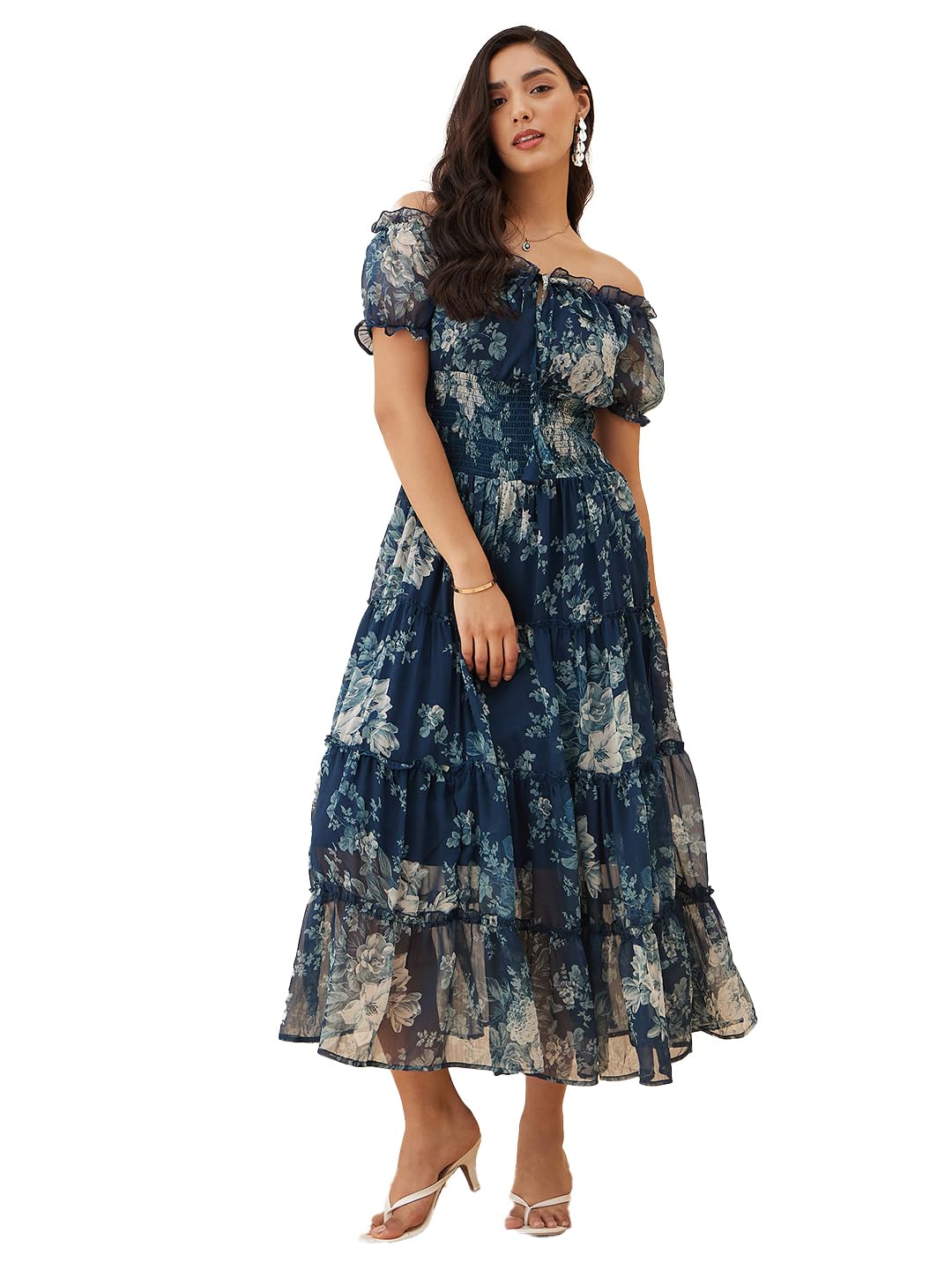 rare roots Womens Casual Maxi Fit and Flare Styles Blue Dress-picture-11