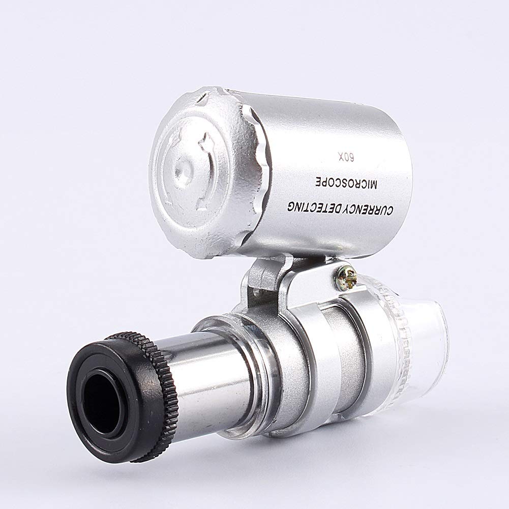 Samfox Microscope Pocket - Mini 60X Pocket Microscope, Jewelry Magnifier Loupe Glass LED UV Light, Gold - Image 2