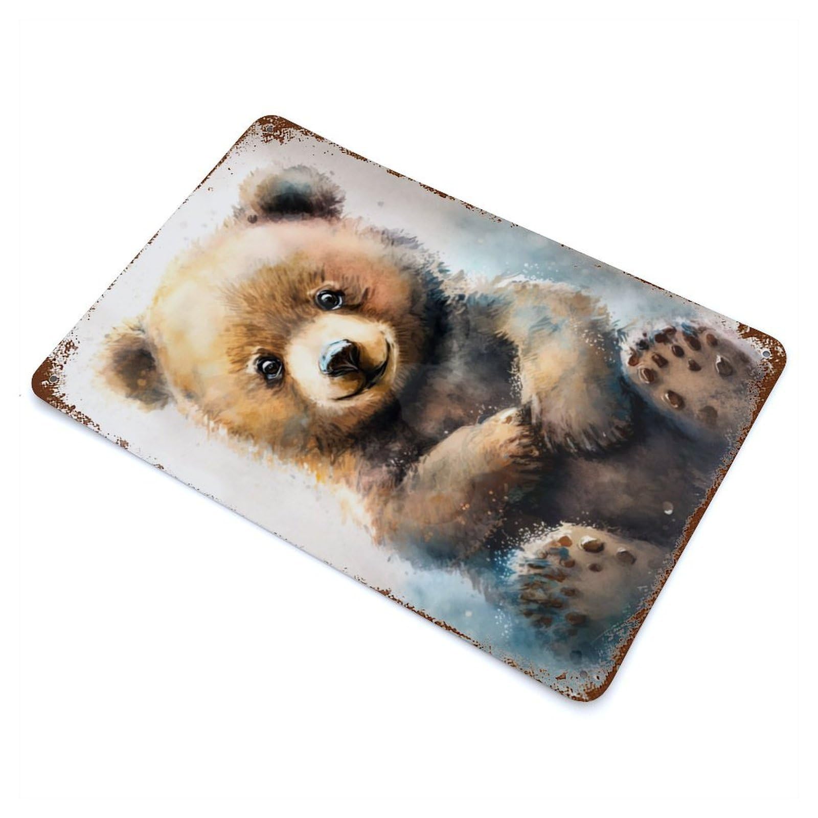 Bear Watersketch Aged Metal Wall Plaque 11.8"x7.9", Industrial Home Decor for Pub, Kitchen And Man Cave Decor