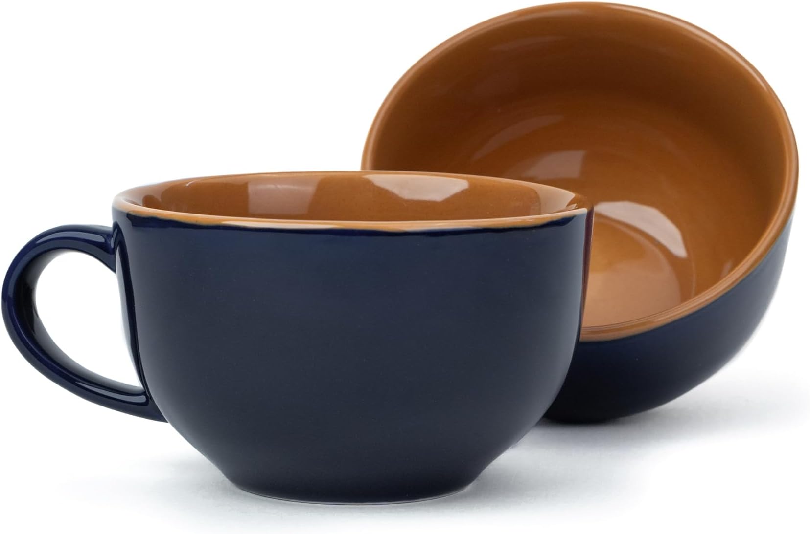 Shay Large Ceramic Coffee Cup Set of 2, Midnight Blue, 320ml | Cappuccino Cup | Glossy Finish | Large Ceramic Coffee Cup | Premium Porcelain Coffee Cup | Microwave Safe (XL Cuppa - Midnight Blue)