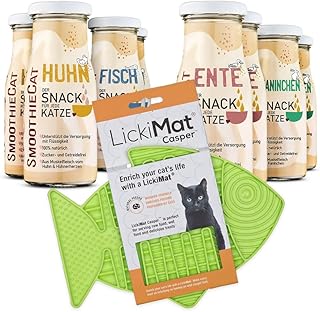 SmoothieCat Cat Smoothie Mix of 8 + Lickimat Casper Green – 2 Each – Chicken, Duck, Fish, Rabbit – Liquid Food for Cats – Cat Soup – Sugar & Gluten Free – Licking Mat – 150 ml Each product image