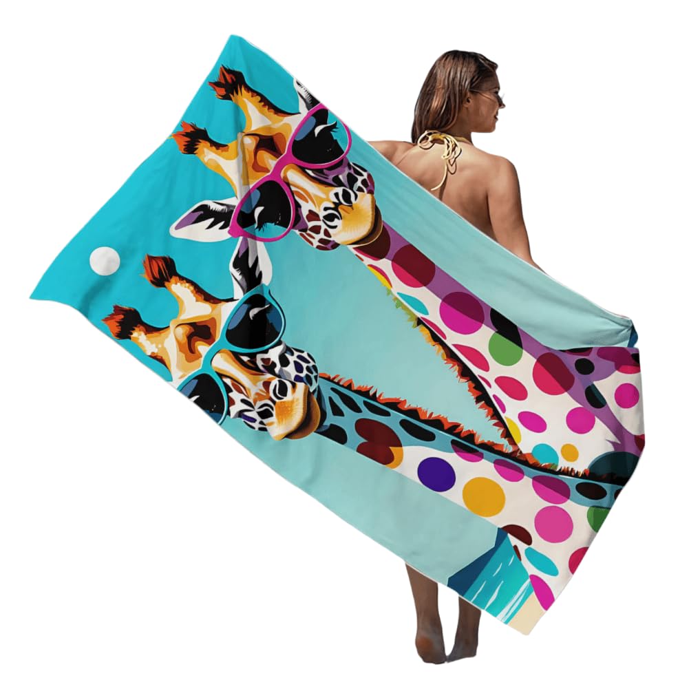 EPRHAY Colourful Spotted Giraffe Print Beach Towel Absorbent Bath Sheets Holiday Essentials Outdoor Sand Free Towel Soft Swimming Towels Microfibre Surfing Towel for Adults