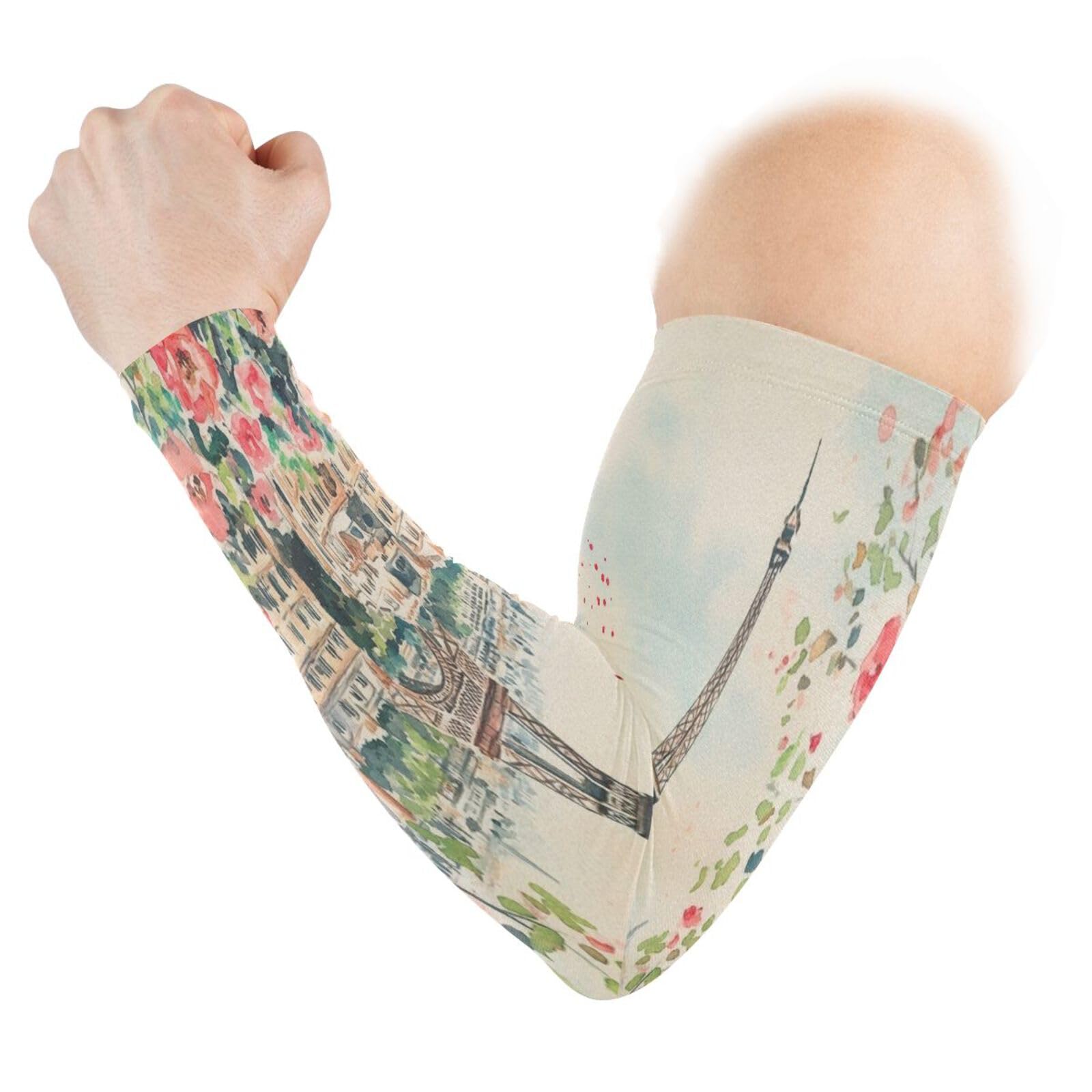 Kigai Romantic Paris Flowers UV Sun Protection Arm Sleeves for Men Women Cooling Compression Sports Arm Sleeves Tattoo Cover Up