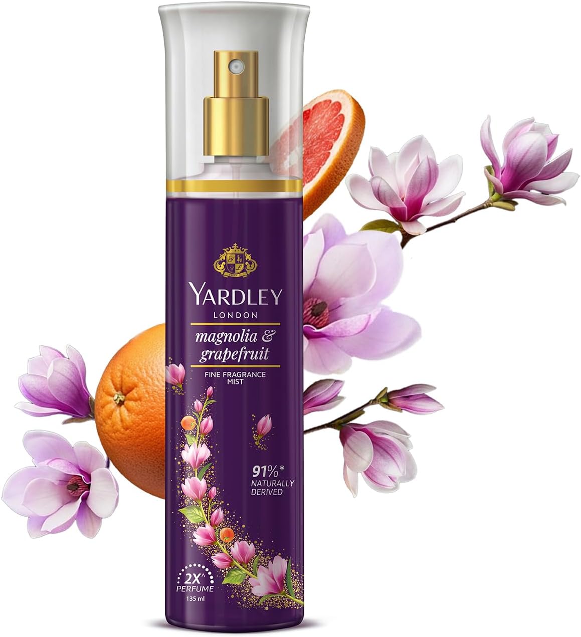 London Magnolia & Grapefruit Fine Fragrance Mist Spray| 2X Perfume Spray For Women| 91% Naturally Derived| 135ml