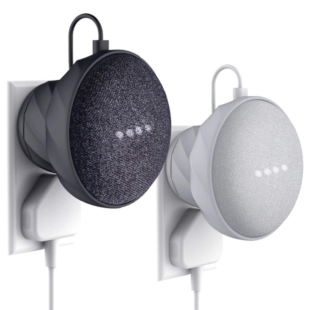 KIWI design Outlet Wall Mount Holder Compatible with Home Mini by Google (1st Gen), A Space-Saving Accessories Case for Home Mini Speaker(2 Pack, Gray/Black)
