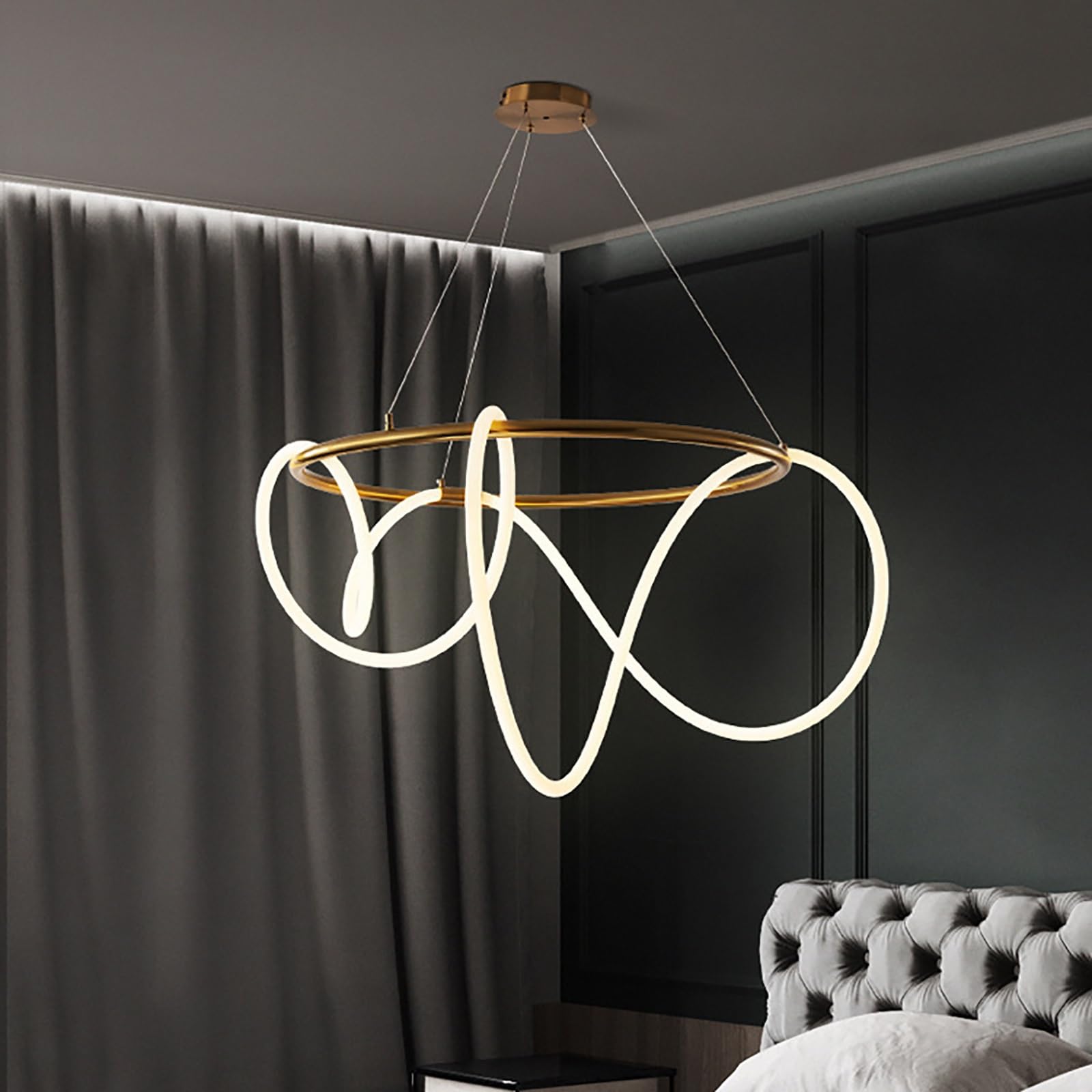 Modern Chandeliers for Living Room, Dimmable 3000-6000k Modern Farmhouse Pendant Light for Kitchen Island, Adjustable Hanging Height Dining Room Light Fixtures, Silicone Material can Be DIY ( Size : B