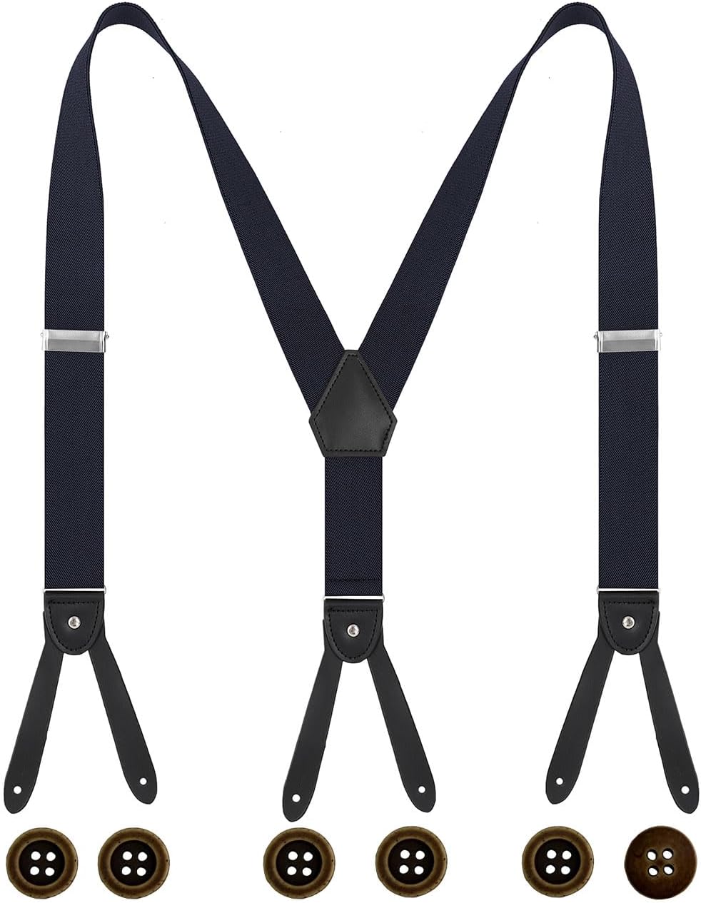Mens Suspenders Buttons End Genuine Leather 1.4" for Formal Outfit