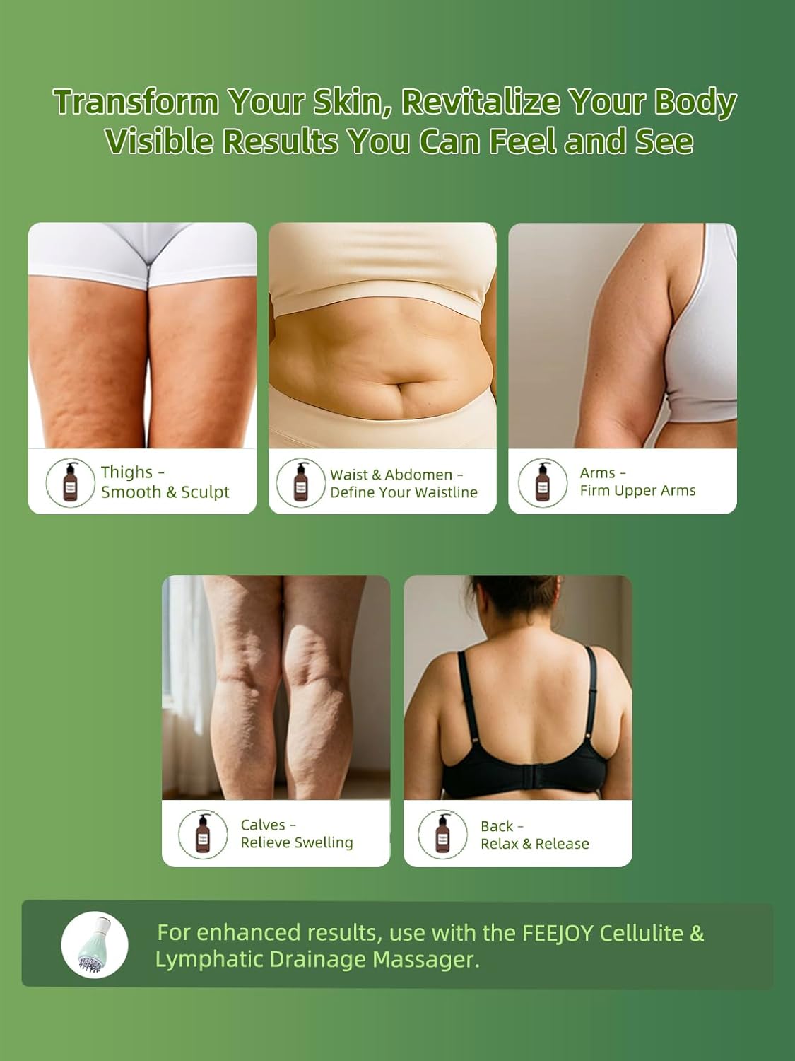 Body Oil & Massage Oil, Body Firming Oil for Cellulite, Lymphatic Drainage, Skin Tightening & Stretch Marks, Massage Oil for Massage Therapy for Leg, Hip, Arm & Belly, Daily or After Shower Use - Image 3