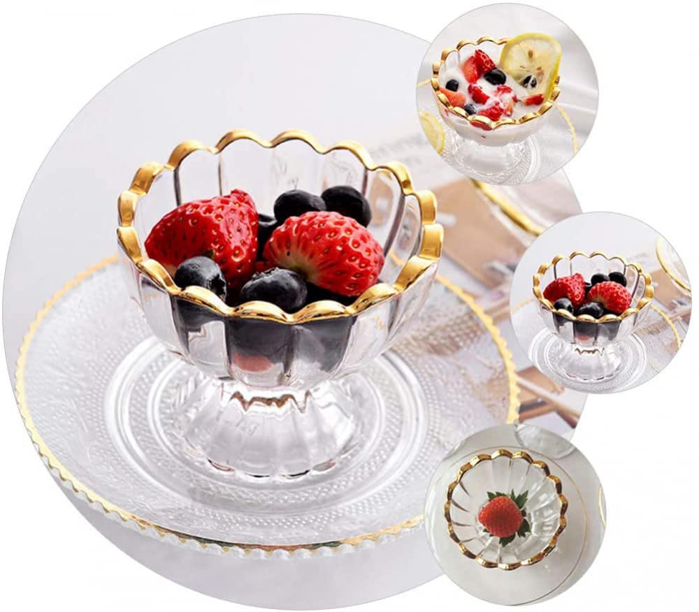 CLQ Cuencos de Postre para Helado Forma de Flor Vidrio Transparente Cristal degustación Tazas para Servir Postre Frutero-2pcs