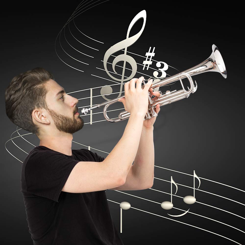 GLARRY Standard Trumpet Brass Bb Trumpet for Students and beginners w/Hard Case, Gloves, 7C Mouthpiece and Trumpet Cleaning Kit (Silver)