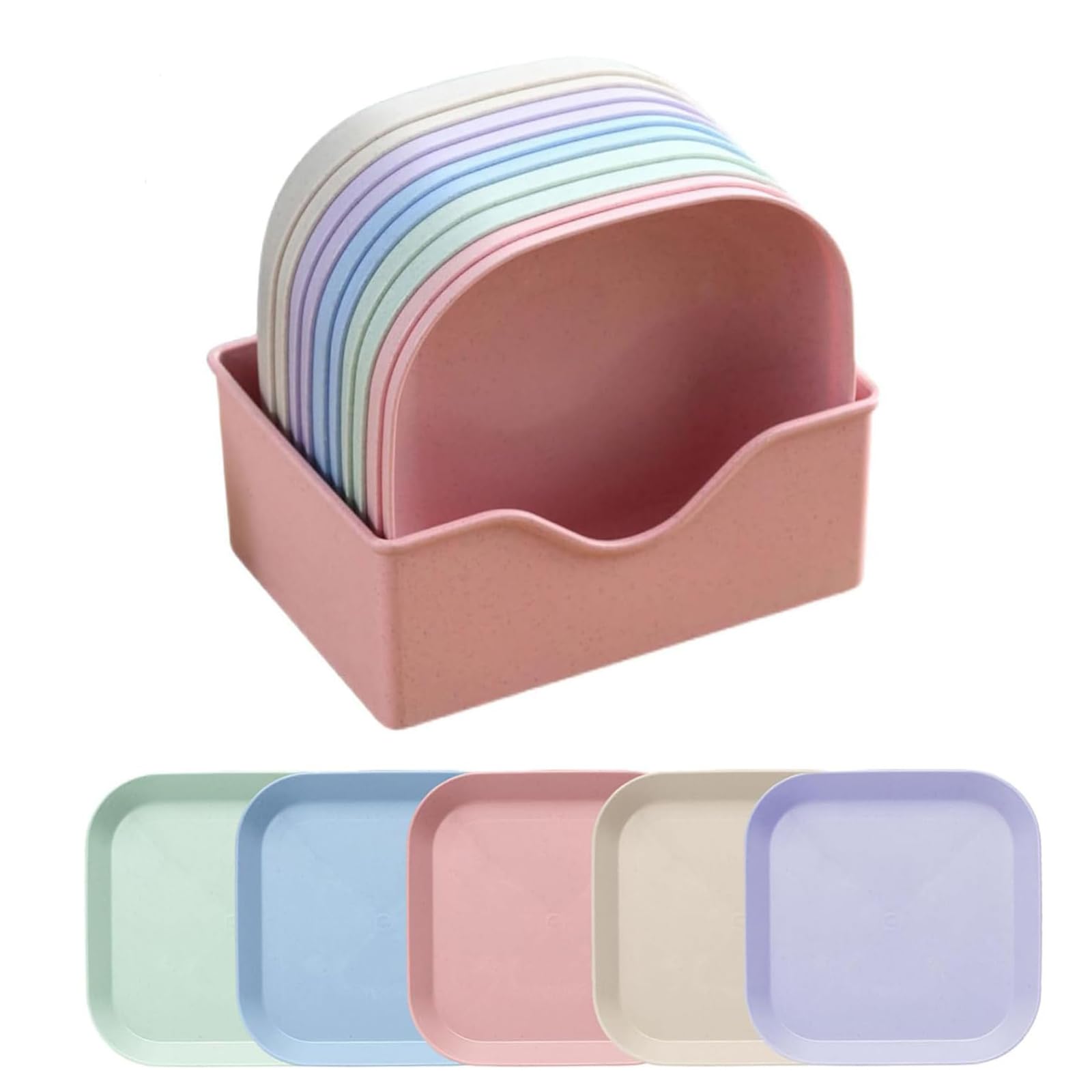 Yuannee Cat Bowl,10 Pcs Plastic Square Cat Food Bowls Flat Cat Bowls with Base Anti-Slip Wheat Straw Colorful Cute Feeding Bowls Shallow Pet Food and Water Bowl for Pet Cats Dog Small Animals