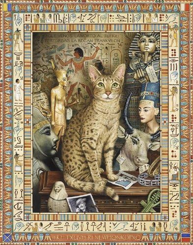 Lrg. The Egyptian Cat, Print by Geoff Tristram, Cat Picture Size Approx. 14.5 x 11.5 inches (Cat Conundrum)