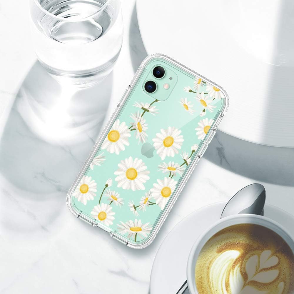 Caka Clear Case for iPhone 11 Case Full Body Protection with Built in Screen Protector Glitter Sparkly Rhinestone Diamond Girls Girly Women Soft 360 Transparent Crystal Case for iPhone 11 6.1 (Daisy)