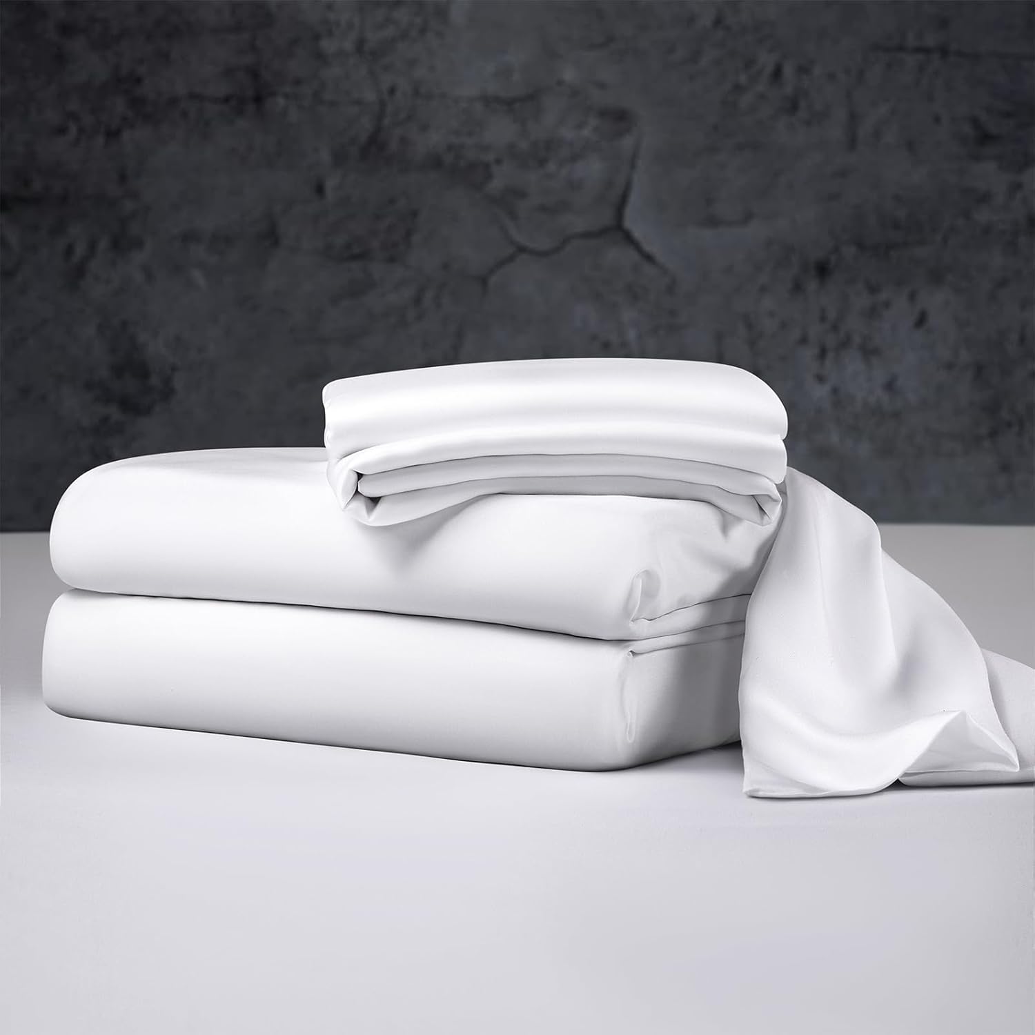 Luxury 100% Organic Tencel Cooling Sheets, Expertly Crafted from Austrian Eucalyptus, Silky Soft Lyocell Sheets with 6"-18" Deep Pocket, Hypoallergenic Bed Sheet Set（King, White